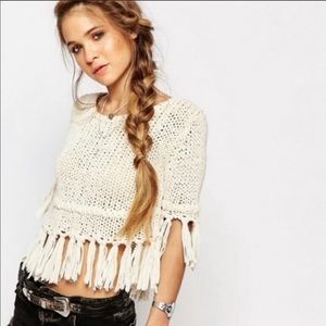 Free People size small on the fringe cropped cream sweater